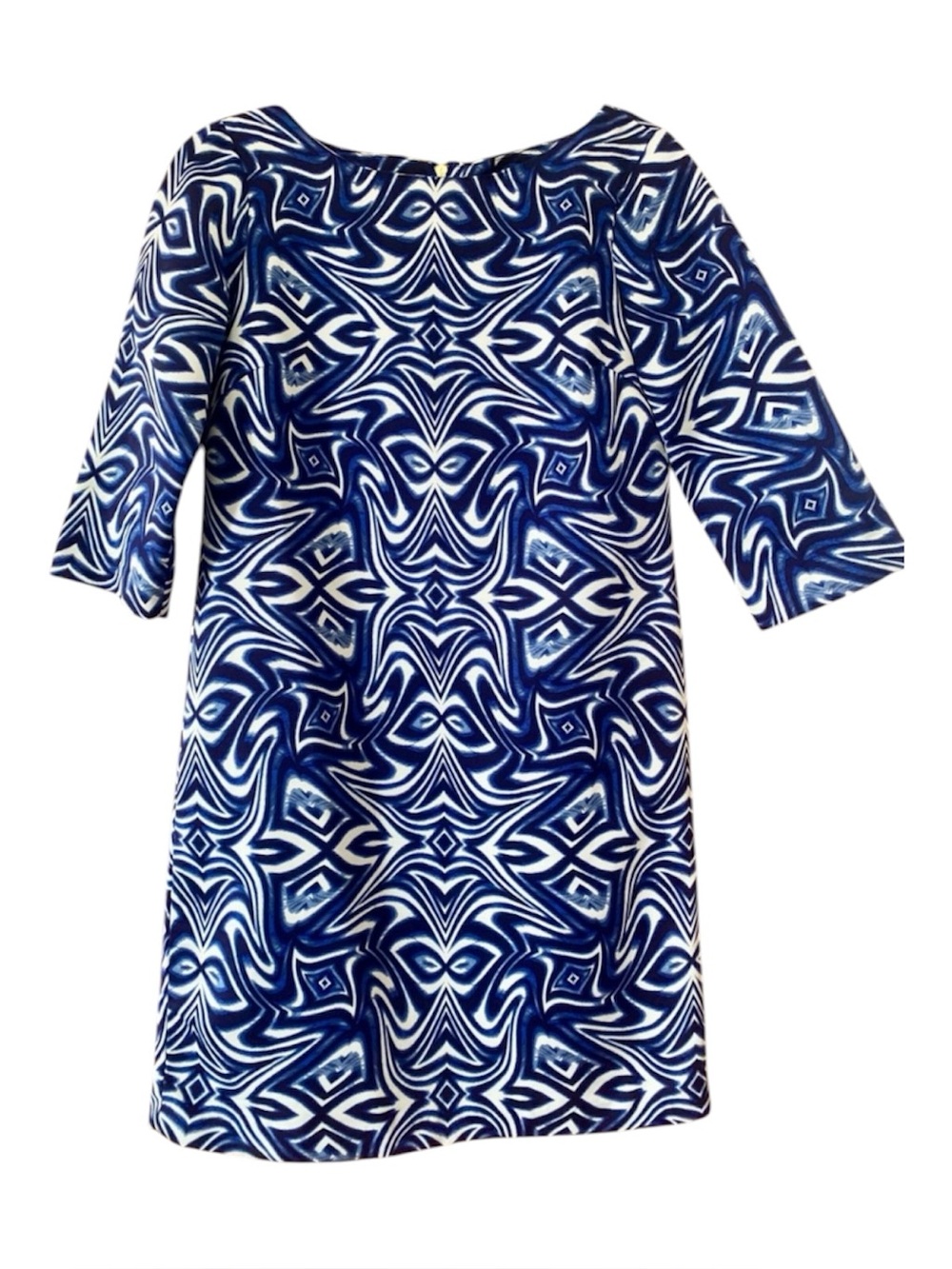 Taylor Blue White Abstract Geometric Shift Dress 3/4 Sleeve Size 6